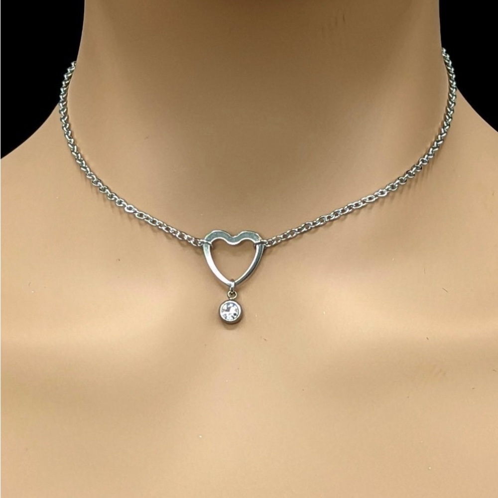 Stainless steel Heart necklace with Red Stone